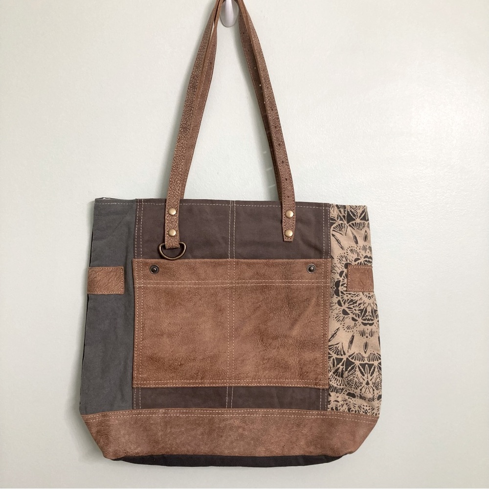 NEW large Myra Bag upcycled canvas & leather shoulder tote bag